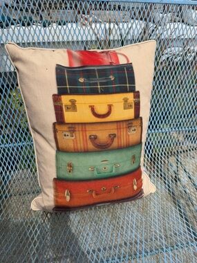 Vintage Stack of Suitcases Decorative Pillow - Multicolor